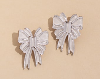 White and Silver Bow Earrings - Coquette bow jewelry