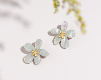 Seafoam Flower Acrylic Earrings, Statement Jewelry Handmade gift for bridesmaids and best friend