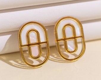 Devin No. 1 // Statement Stud earrings, Mother of Pearl shell earrings