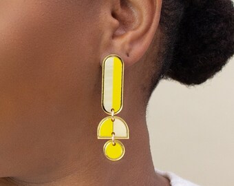 Yellow Gold Dangle Drop Earrings, Multi Color Homemade Minimalist Jewelry, Best Friend birthday gift