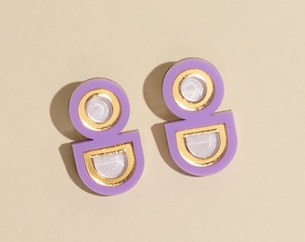 Purple Statement Earrings, Lavender Titanium studs, Abstract Modern Contemporary costume jewelry, Lightweight Handmade Summer Fashion