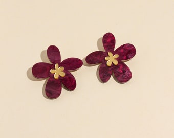 Purple Flower Earrings, Acrylic Statement Jewelry Handmade gift for bridesmaids and best friend