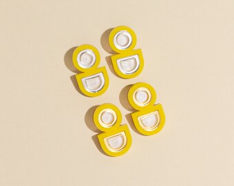 Statement Acryl Leichte Ohrringe, einzigartige handgefertigte Alltagsschmuck, bunte gelbe Spaß Ohrstecker, cooles minimalistisches Geschenk für ihre Lehrerin