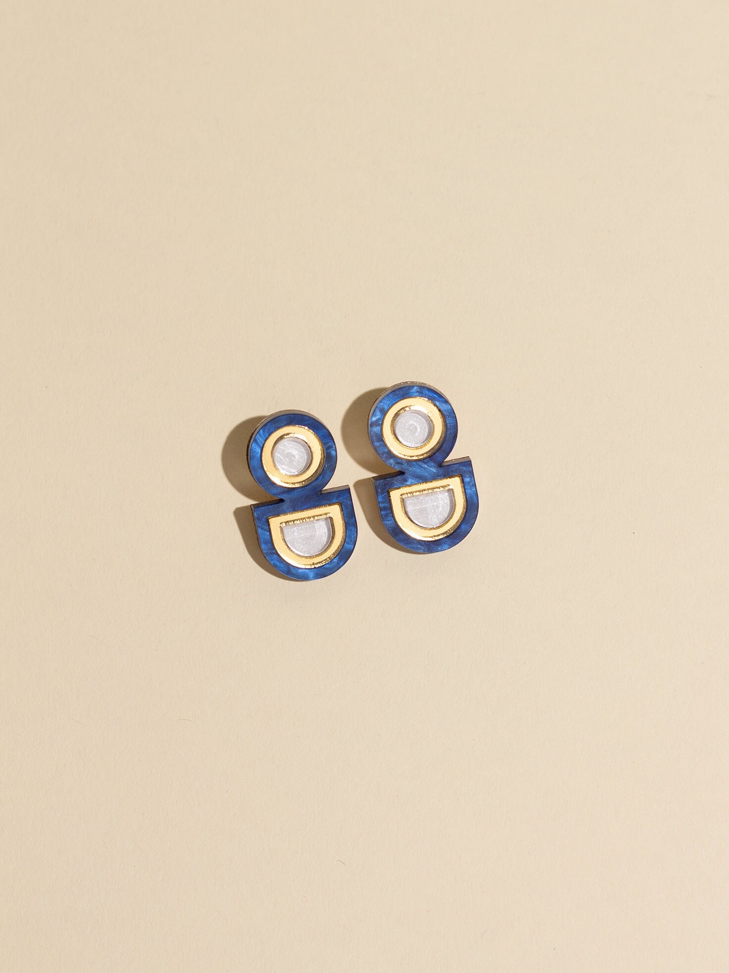 Navy Blue Unique Earrings, Handmade Acrylic Summer Statement Jewelry, Dark Blue Asymmetrical Lucite Costume Women's Accessories