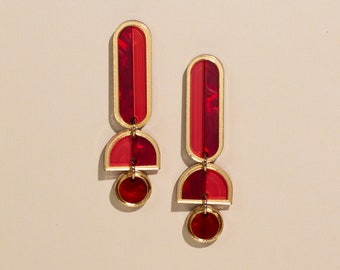 Red Edgy Earrings, Handmade Acrylic Statement Unique Jewelry, Mom Jewelry