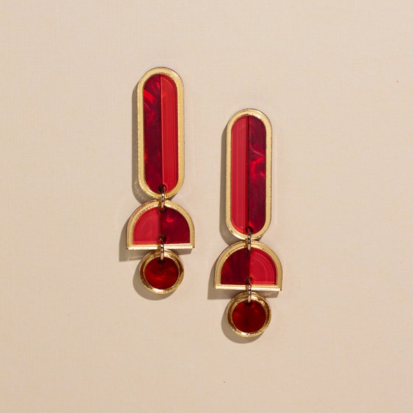 Red Edgy Earrings, Handmade Acrylic Statement Unique Jewelry, Mom Jewelry