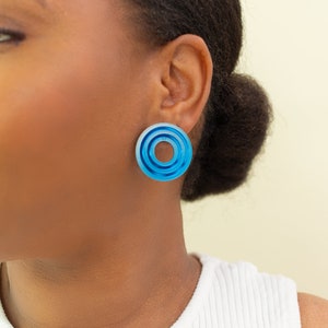 Blue Cute Colorful Acrylic Fun Stud Earrings, Handmade Quirky Statement Jewelry image 2