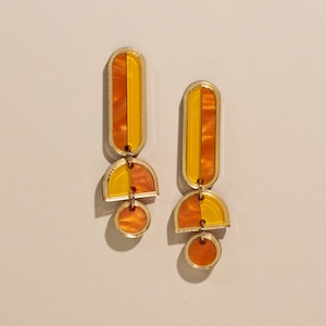 Orange Colorful Dangle Statement Earrings, Funky Abstract Summer Jewelry, birthday gift