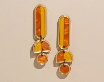 Oranje kleurrijke statement oorbellen, funky abstracte zomersieraden, verjaardagscadeau