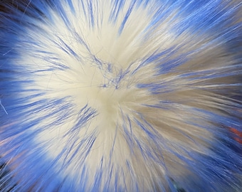 Royal Blue and White Candy Shag Long Hair Faux Pom