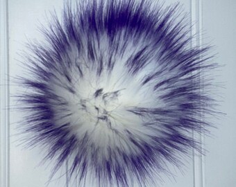 Purple and White Candy Shag Long Hair Faux Pom