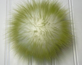 Olive Green and White Candy Shag Long Hair Faux Pom