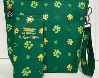 Dog Paw Print Shamrock Project Bag with Notions Pouch - LG - 460