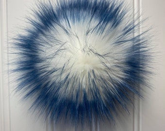 Navy and White Candy Shag Long Hair Faux Pom