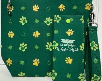 Dog Paw Print Shamrock Project Bag with Notions Pouch - LG - 461