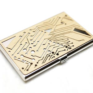 Custodia per biglietti da visita -Tech gift men -Supporto per biglietti da visita in legno -Circuito stampato -Regalo geek del computer -Regali dell'ingegnere -Regalo per studenti universitari