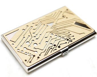 Business Card Case -Tech gift men -Wood business card holder -Circuit board -Computer geek gift -Engineer gifts -College student gift