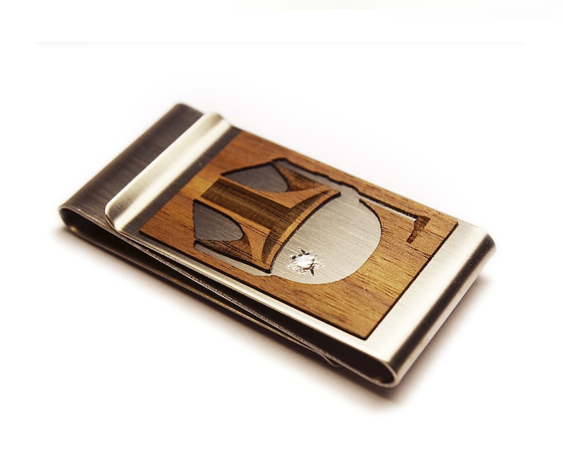 Boba Fett Bounty hunter Mandalorian helmet Star Wars gift him Star Wars business card holder Star Wars money clip Money clip wallet