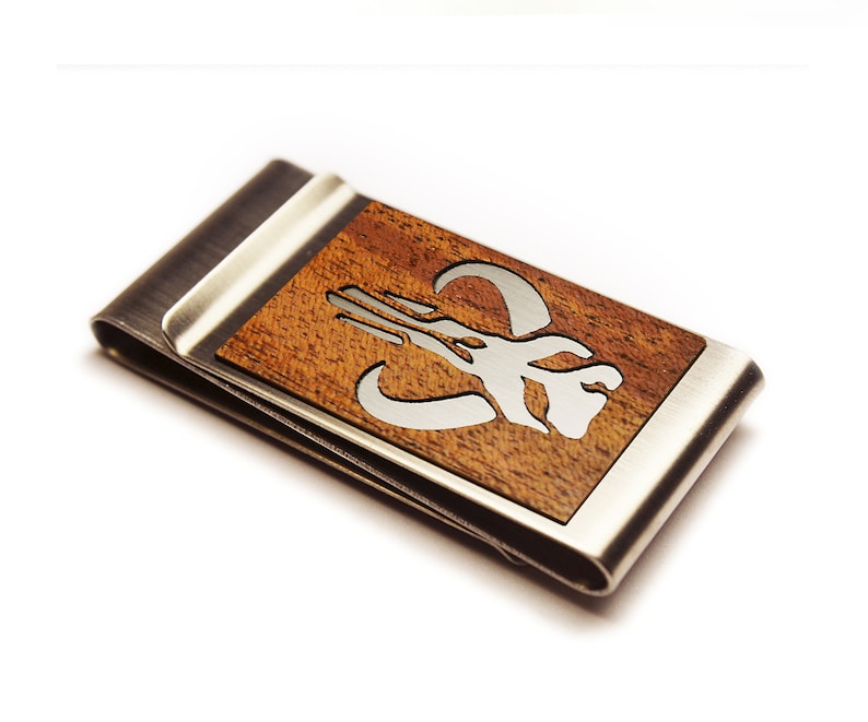 Boba Fett Bounty hunter Mandalorian helmet Star Wars gift him Star Wars business card holder Star Wars money clip Money clip wallet