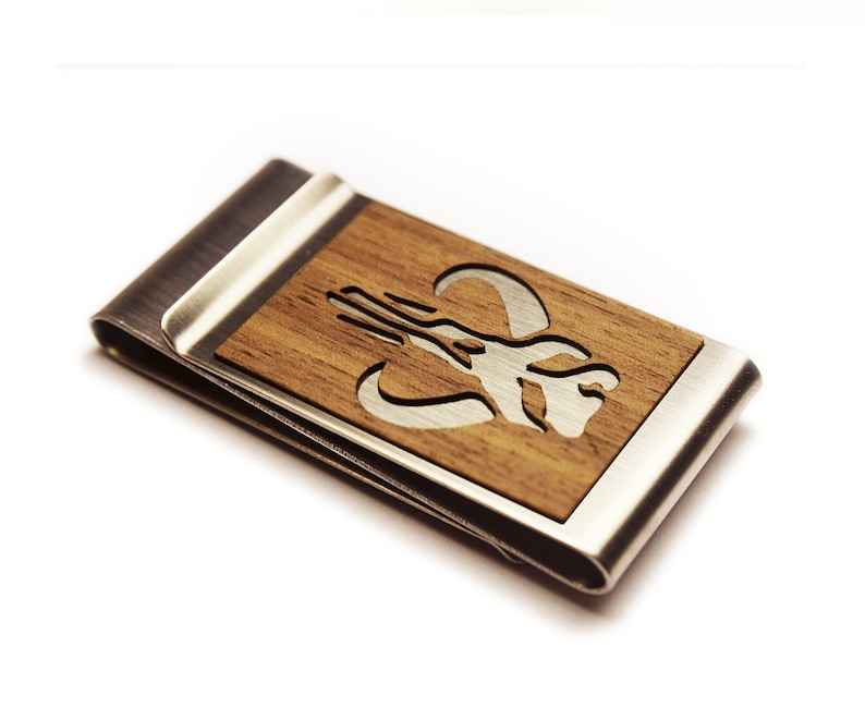 Boba Fett Bounty hunter Mandalorian helmet Star Wars gift him Star Wars business card holder Star Wars money clip Money clip wallet