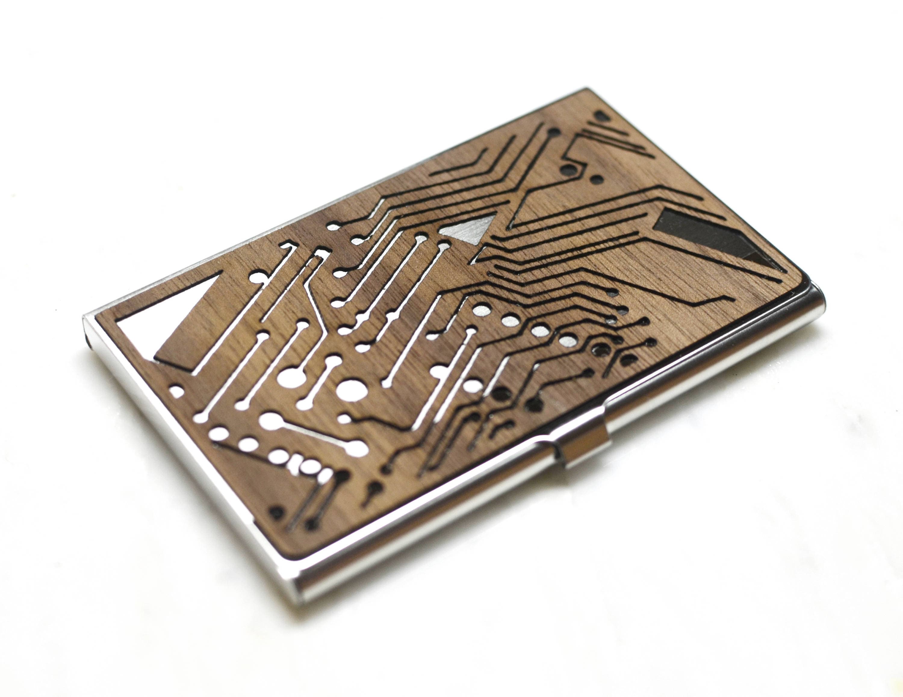 Business card case wood Circuit board Business card holder Etsy