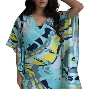 Printed Kaftan Dress - Plus Size Kaftan - Beach Boho Dress Blue