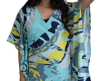 Printed Kaftan Dress - Plus Size Kaftan - Beach Boho Dress Blue