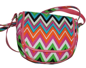 Small Canvas Crossbody Bag Chevron - Canvas Messenger Bag - Small Shoulder Bag for Travel - Cruelty Free Canvas Vegan Bag