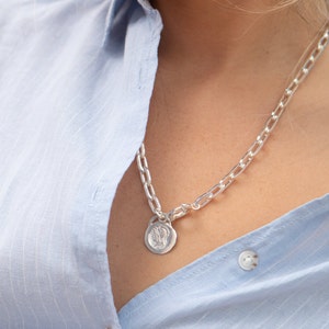 Chunky Chain Coin Necklace Silver 