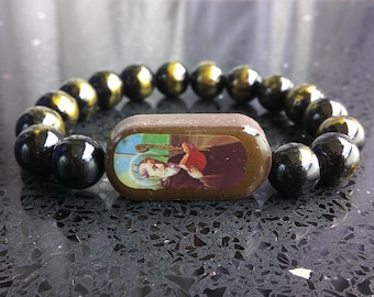 Bracelet Saint Benoît : bijoux chrétiens en onyx noir et feuille d'or