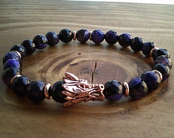 Rose Gold Dragon Amethyst Beaded Bracelet