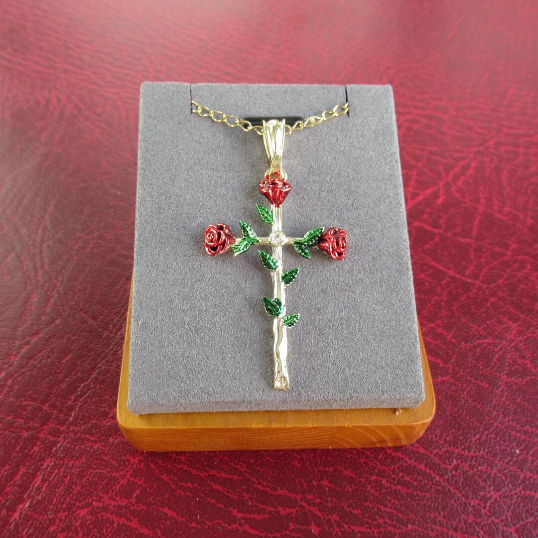 Ladies Rose Cross Pendant Necklace, Christian Symbol Jewelry