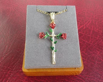 Ladies Rose Cross Pendant Necklace, Christian Symbol Jewelry, Spiritual Charm Faith Accessories Cross Necklace, Bible Verse Faith Jewelry