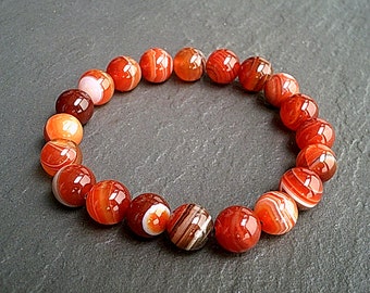 Red Striped Agate 10mm Gemstone Bracelet Jewellery Natural Healing Stone / Red Jewelry / Agate Jewellery / chunky bracelets UK