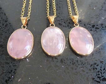 Rose Quartz Pendant Necklace: Gold Finish Healing Gemstone Jewelry