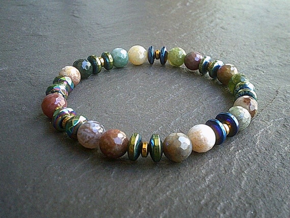 Faceted Ruby Zoisite /& Hematite Beaded Bracelet Gift Ladies Women Natural Healing His Her Bracelets UK Mixed Bead Luxury Bracelets