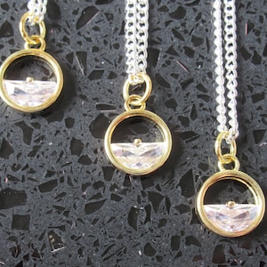 Gold Plated Sterling Silver CZ Pendant Necklace: Dainty Abstract Charm