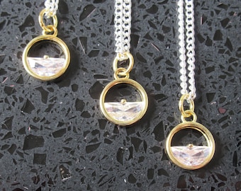 Gold Plated Sterling Silver CZ Pendant Necklace: Dainty Abstract Charm