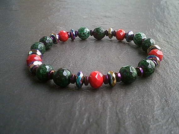 Faceted Ruby Zoisite /& Hematite Beaded Bracelet Gift Ladies Women Natural Healing His Her Bracelets UK Mixed Bead Luxury Bracelets