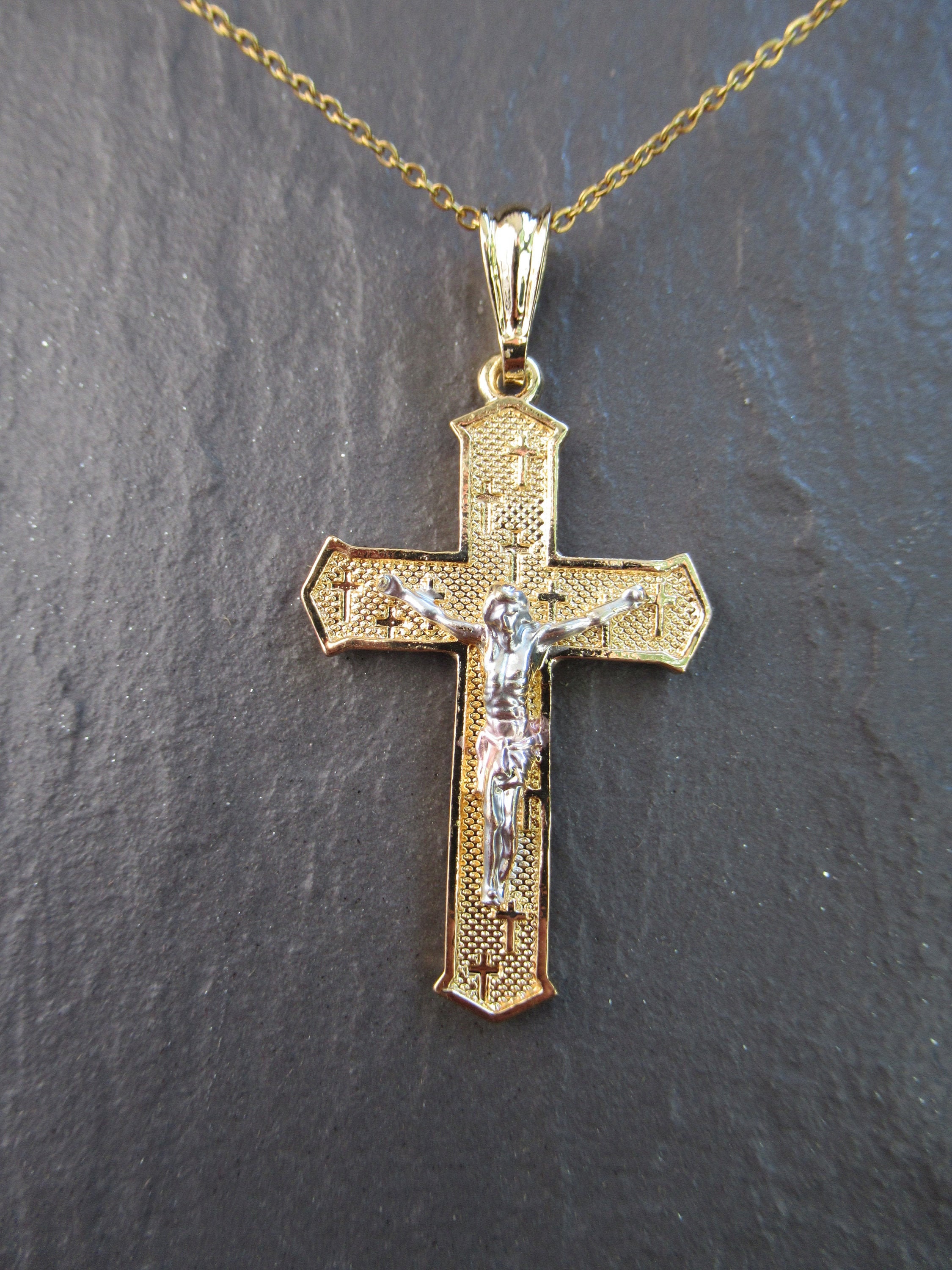 3D 18K Gold Plate Crucifix Chain Necklace Christian Jesus - Etsy UK