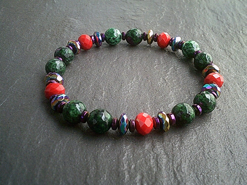 Faceted Ruby Zoisite /& Hematite Beaded Bracelet Gift Ladies Women Natural Healing His Her Bracelets UK Mixed Bead Luxury Bracelets
