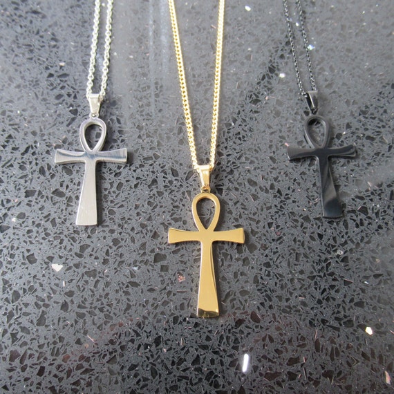 Collier Ankh Égyptien - 3 Pièces Acier Inoxydable - Croix De Vie - Pendentif Unisexe - Cadeau Spiritualité