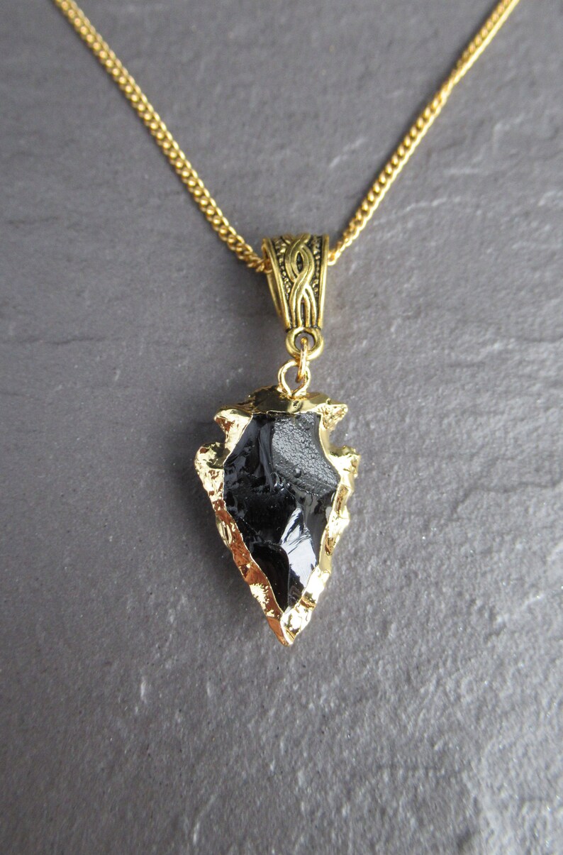 Stone Archer Chain UK Black Arrowhead Gold Necklace Obsidian Crystal Healing Protection Black Gold Gemstone Pendant Necklace