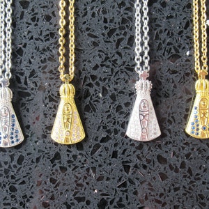 Virgin Mary Pendant Necklace: Cubic Zirconia, Gold or Silver