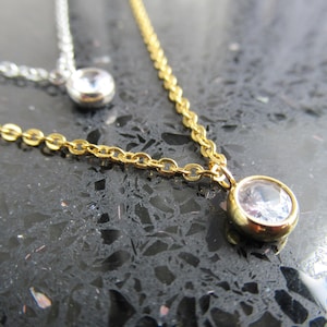 Crystal Zircon Charm Necklace: Minimalist Gold Silver Stainless Steel