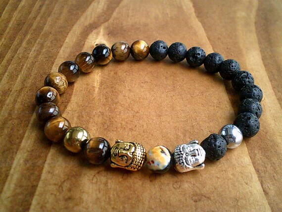 Doble Pulsera De Ojo De Tigre Natural Para Hombres Buda 7 De Doble Pulsera De Ojo De Tigre Natural Para Hombres Buda 7 De