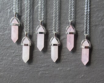 Rose Quartz Point Necklace: Silver Healing Crystal Pendant