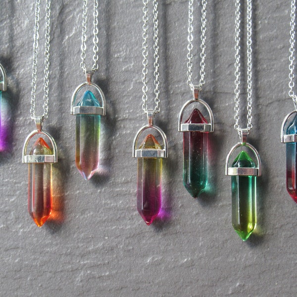 Glass Point Pendant Necklace - Girls Womens Rainbow Colours Pendant chains - Summer Jewellery 14"-24" UK Free Delivery