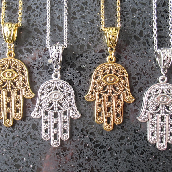 Hamsa Hand Gold Silver Filigree Pendant Necklace • Hamsa Symbol Chain Mens Womens Jewellery • Divine Protection Symbol UK
