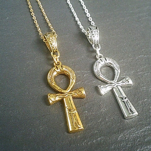 COSUMOSU Sterling Silver Cross Egyptian Ankh Cross Blue Topaz